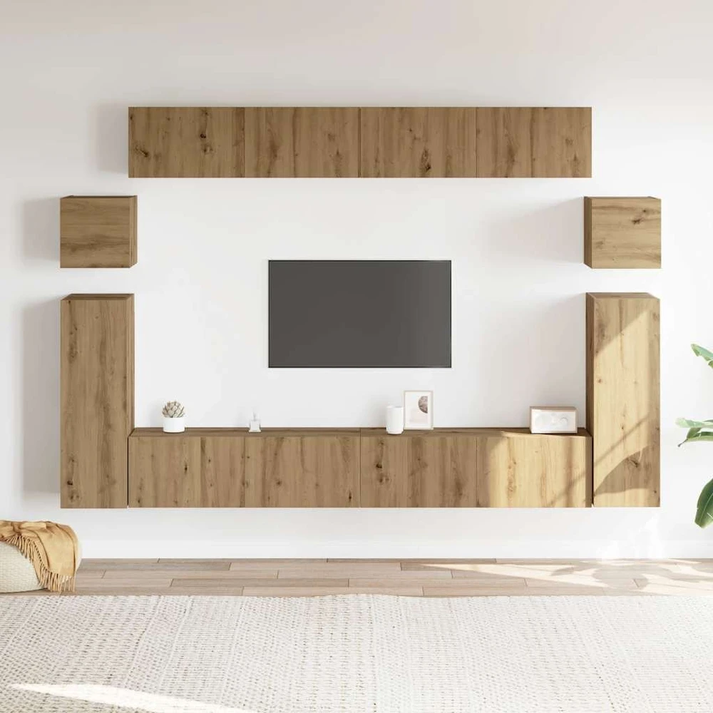 TV staliukas 8 dalių sieninis televizoriaus spintelės komplektas Artisan Oak