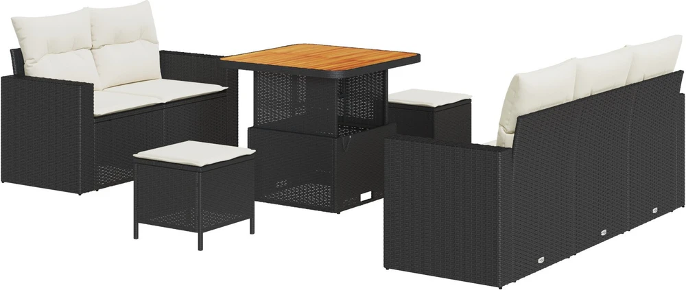 Lauko baldų komplektas Sodo Sofų Rinkinys su pagalve 8 pcs Juoda poliratanas