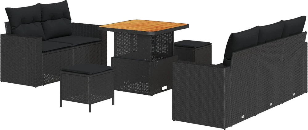 Sodo Sofų Rinkinys su pagalve 8 pcs Juoda poliratanas
