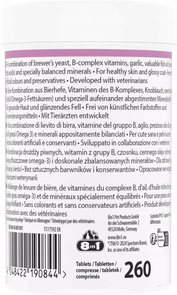 8in1 8IN1 Vitality alaus mielės šunų odai ir kailiui 260 tb