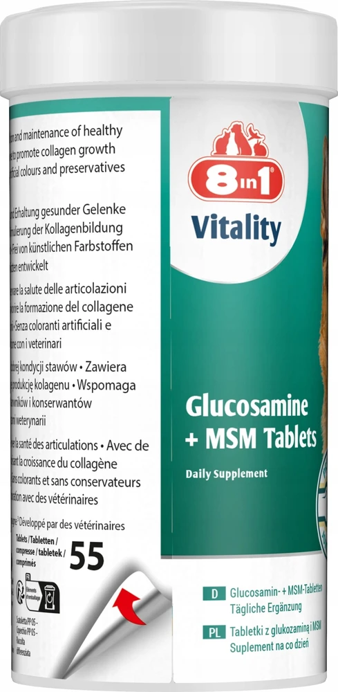 8in1 8IN1 Vitality gliukozaminas su MSM šunų sąnariams ir aktyvumui, aukščiausios kokybės, 55 tb