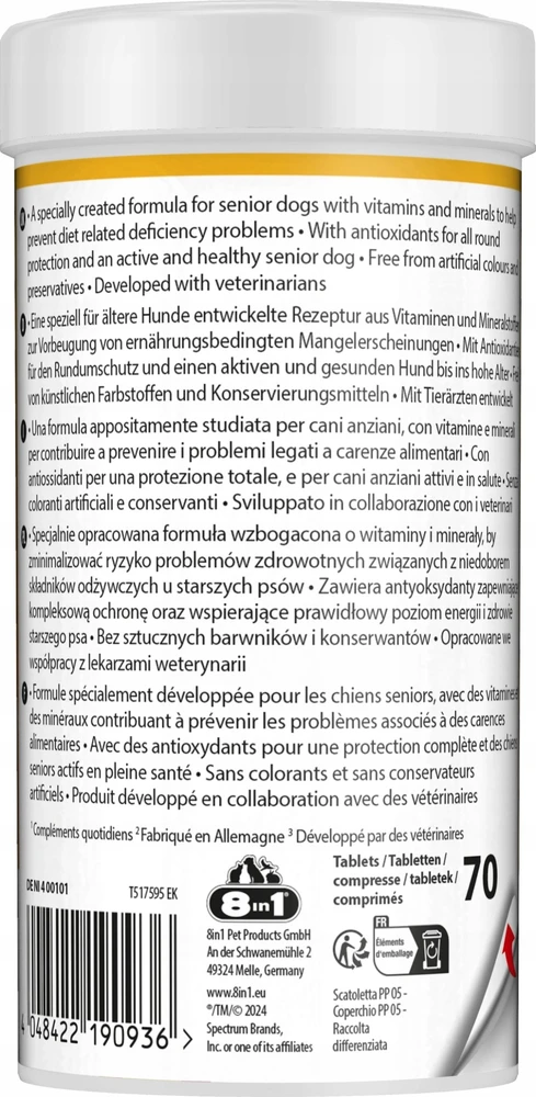 8in1 8IN1 Vitality multivitaminai vyresnio amžiaus šunims 70 tb