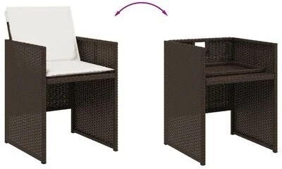 Lauko baldų komplektas Sodo komplektas su pagalvėlėmis, 9 dalių, rudas, poliratanas