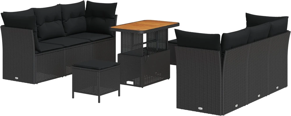 Sodo Sofų Rinkinys su pagalve 9 pcs Juoda poliratanas