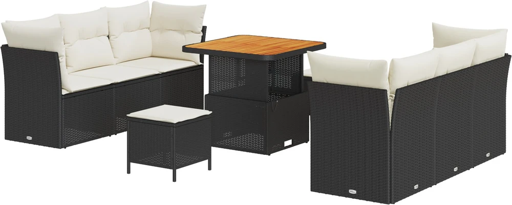 Sodo Sofų Rinkinys 9 pcs Juoda ir kreminė poliratanas