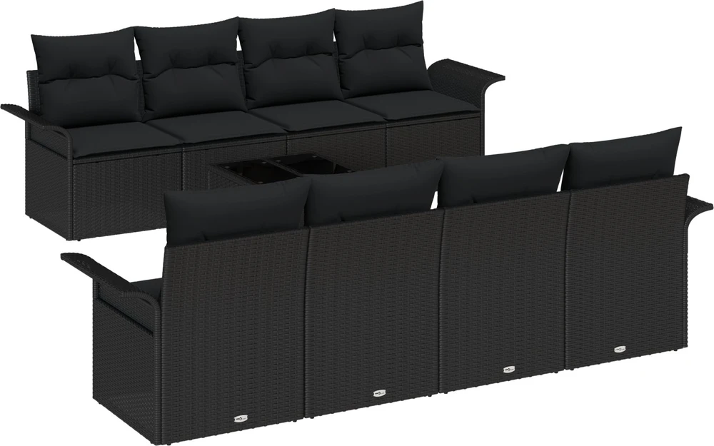 Sofa Sodo Sofų Rinkinys 9 vnt. 8-Vietų skaičius Juoda poliratanas