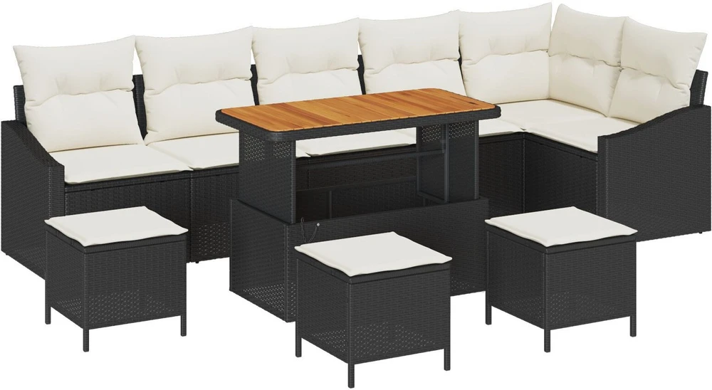 Lauko baldų komplektas Sodo Sofų Rinkinys 9 vnt. Juoda poliratanas