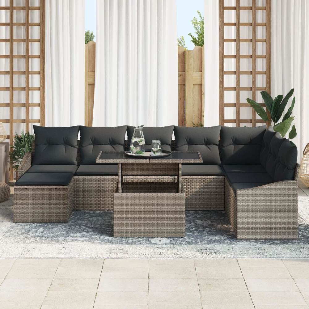 Sodo Sofų Rinkinys 9 vnt. Pilka