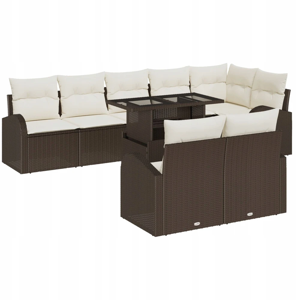 Sodo Sofų Rinkinys 9 vnt. Ruda Poli ratanas
