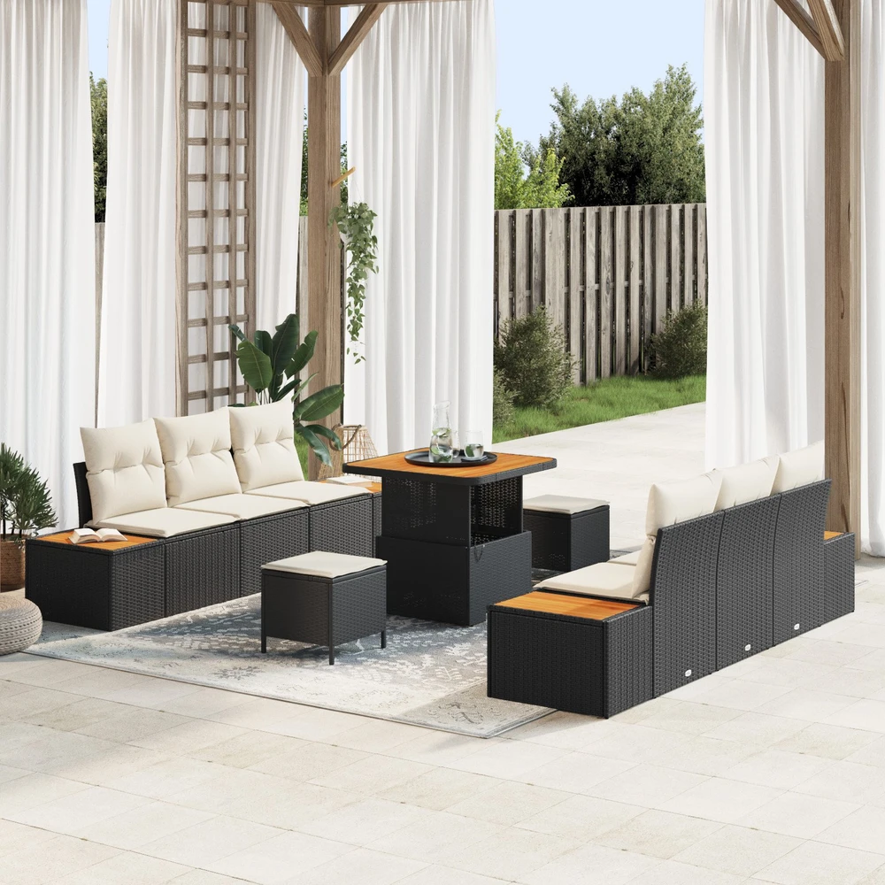 Lauko baldų komplektas Sodo Sofų Rinkinys 9 pcs Juoda poliratanas