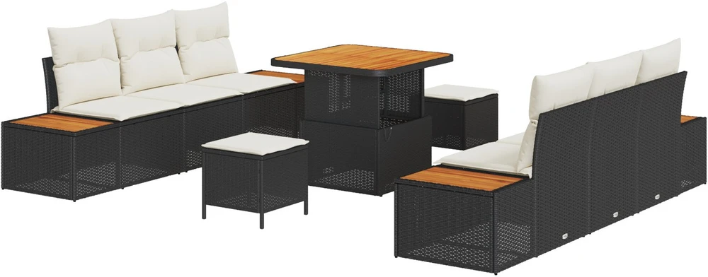 Lauko baldų komplektas Sodo Sofų Rinkinys 9 pcs Juoda poliratanas