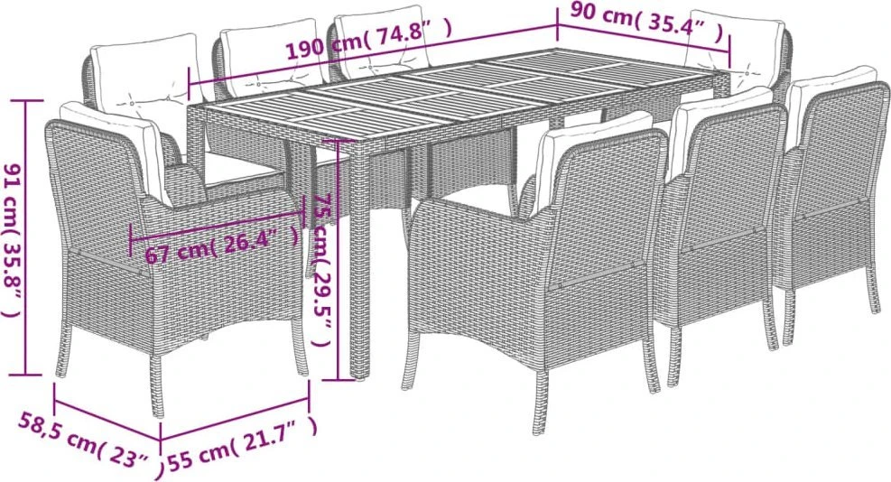 Sofa Sodo komplektas su pagalvėlėmis, 9 dalių, juodas, poliratanas
