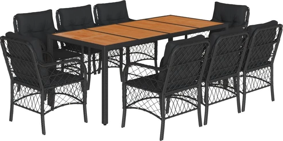 Sofa Sodo komplektas su pagalvėlėmis, 9 dalių, juodas, poliratanas