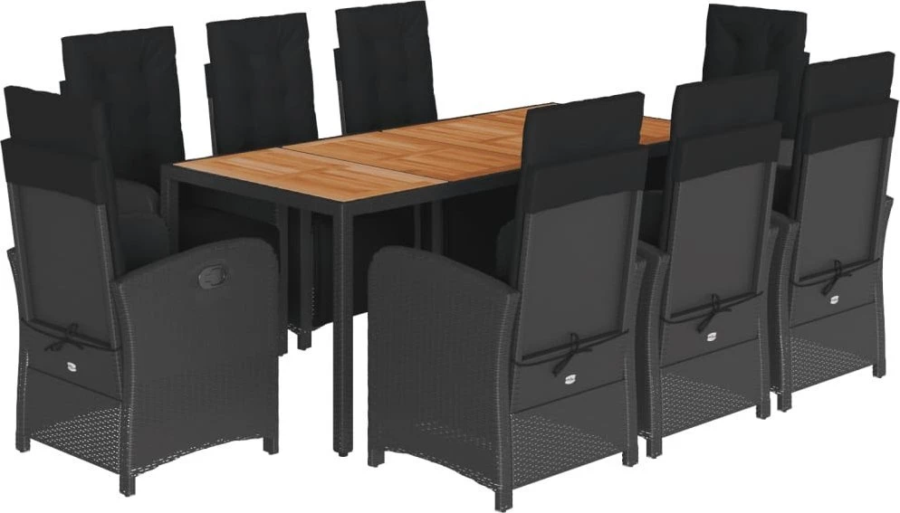 Sofa Sodo komplektas su pagalvėlėmis, 9 dalių, juodas, poliratanas