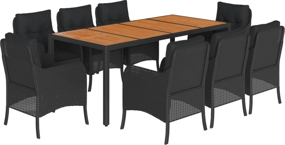Sofa Sodo komplektas su pagalvėlėmis, 9 dalių, juodas, poliratanas