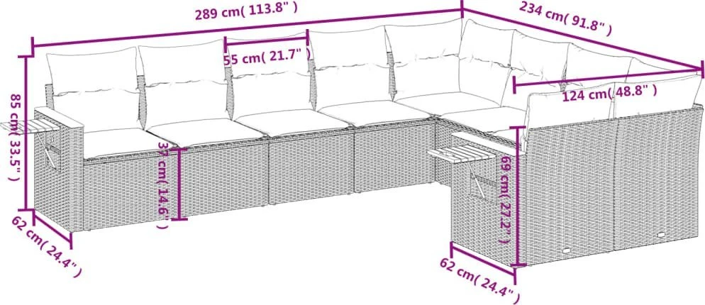 Sofa Sofos komplektas su pagalvėlėmis, 9 dalių, juodas, poliratanas