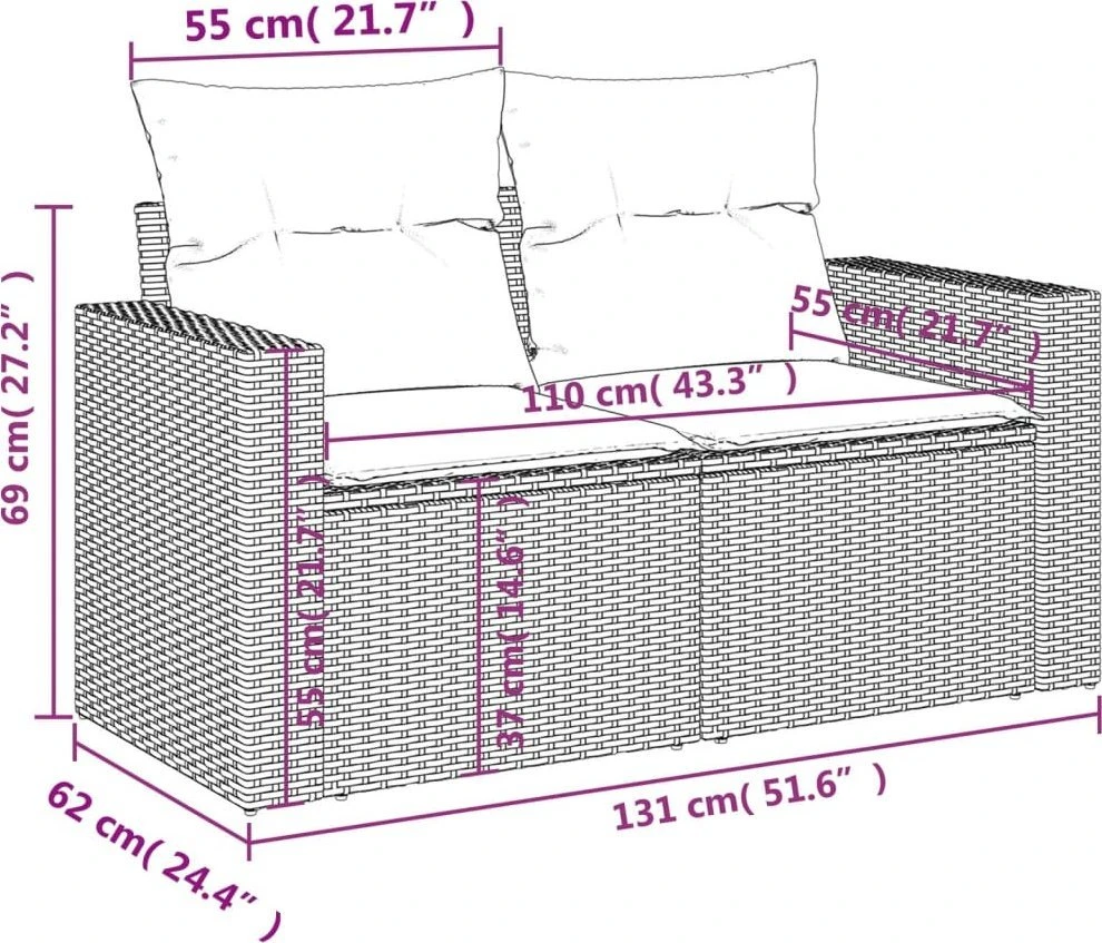 Sofa Sofos komplektas su pagalvėlėmis, 9 dalių, juodas, poliratanas