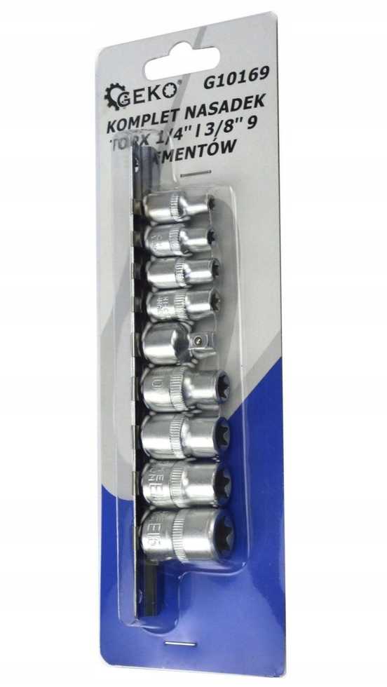 Geko 9el.kpl.nasadek torx E5-16,1/4&3/8''GEKO (50)