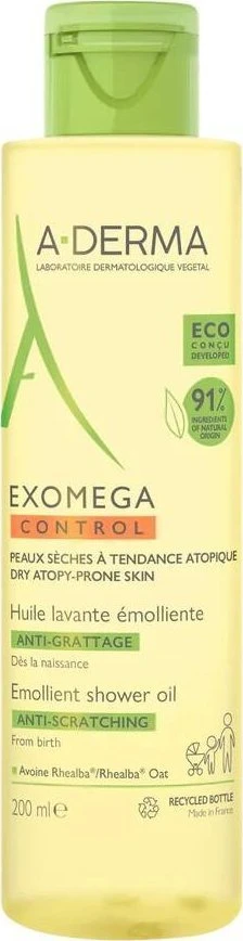 A-Derma Exomega Control minkštinamasis dušo aliejus labai sausai ir jautriai odai, 200 ml
