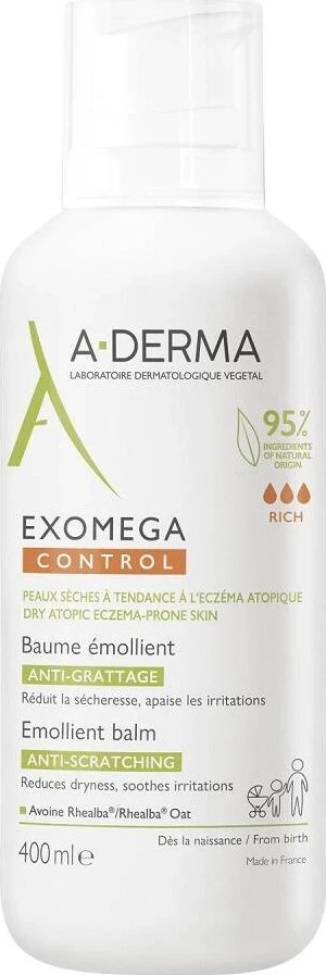 A-Derma Exomega Control Emolient Balm balzamas sausai ir jautriai odai, 400 ml