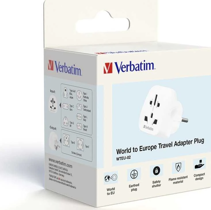Verbatim kelioninis adapteris EU/UK/US WTEU-02 baltos spalvos 49549