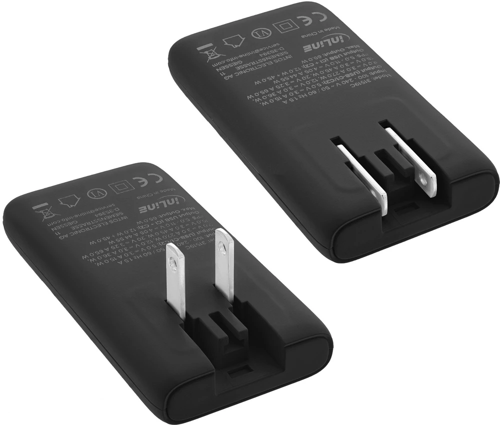 AAD Productions InLine USB kelioninis maitinimo adapteris-įkroviklis – dvigubas USB-C – PD PPS – 65W – plokščias – juodas