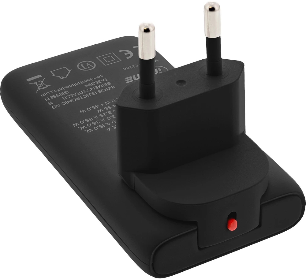 AAD Productions InLine USB kelioninis maitinimo adapteris-įkroviklis – dvigubas USB-C – PD PPS – 65W – plokščias – juodas