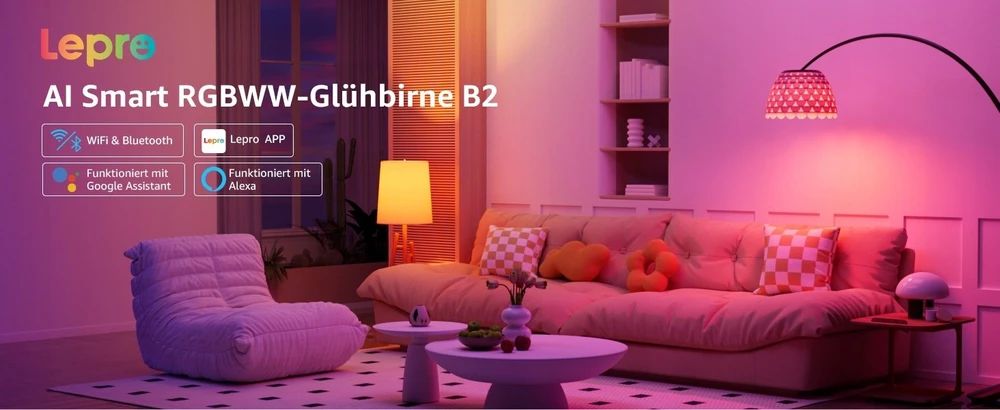 LEPRO B2-2 E27 Wi-Fi LED Bulb, 1100 lm, 2-pack