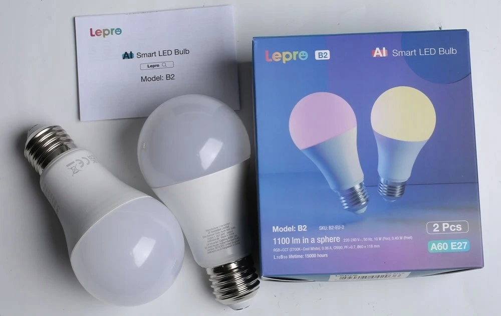 LEPRO B2-2 E27 Wi-Fi LED Bulb, 1100 lm, 2-pack