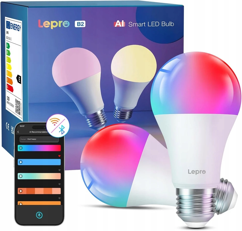 LEPRO B2-2 E27 Wi-Fi LED Bulb, 1100 lm, 2-pack