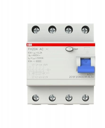 ABB Diferencialinis automatinis jungiklis 4P 63A 30mA AC momentinis FH204 AC-63/0.03 2CSF204002R1630