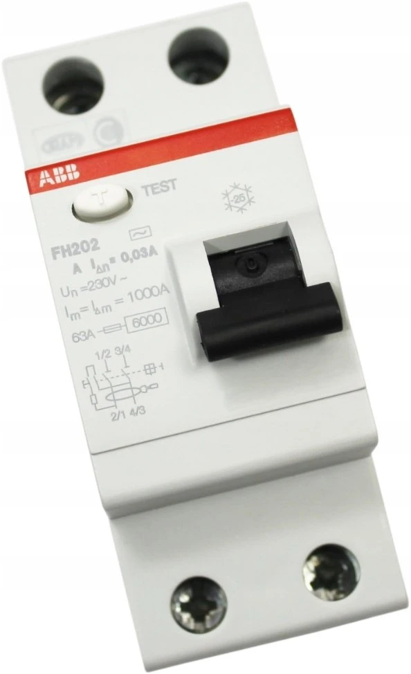 ABB Diferencinis automatinis jungiklis 2P 63A 30mA AC momentinis FH202 AC-63/0.03 2CSF202002R1630