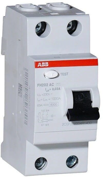 ABB Srovės nuotėkio relė FH202, 25A, 6kA, 30mA AC, 2P