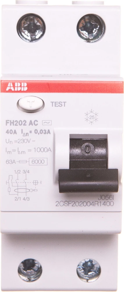 ABB Liekamosios srovės grandinės pertraukiklis 2P 40A 0,03A tipas AC FH202 AC-40 / 0,03 (2CSF202002R1400)