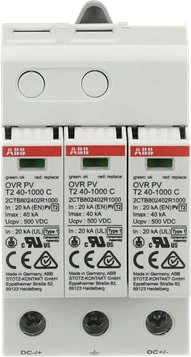 ABB C tipo T2 viršįtampių ribotuvas, skirtas PV įrenginių apsaugai, 1000 V In = 40 kA PV OVR PV T2 40–1000 2CTB802400R1000