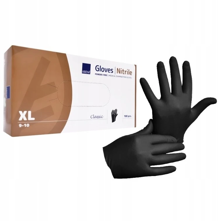 Abena Nitrilinės juodos pirštinės, dydis XL, be pudros, 100 vnt