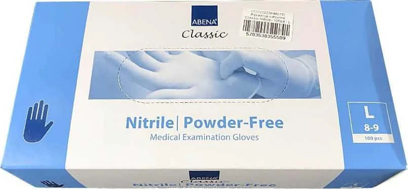 Juodos nitrilinės pirštinės be pudros ABENA Nitrile Powder-Free Medical Examination Gloves Juodas L 100vnt.
