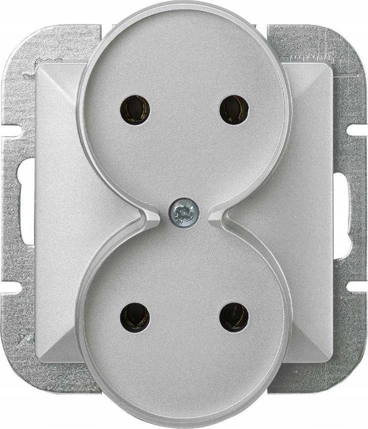Plastrol Lizdas wtyczkowe podwójne -perła- p/t 2x2p 16a, 250v do systemu ramkowego, sidabrinė
