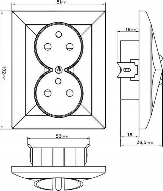Plastrol Lizdas wtyczkowe podwójne -perła- p/t 2x2p 16a, 250v do systemu ramkowego, sidabrinė