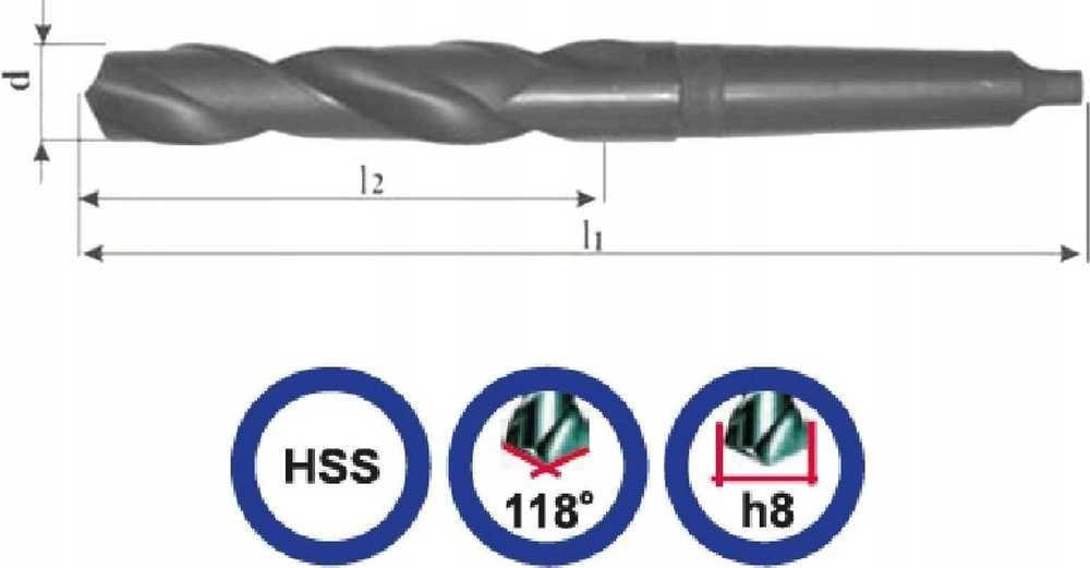 Wiertło Grąžtas 6.0 NWKc DIN 345 ​​​​RN cilindras 138-57 HSS MK1 kotas
