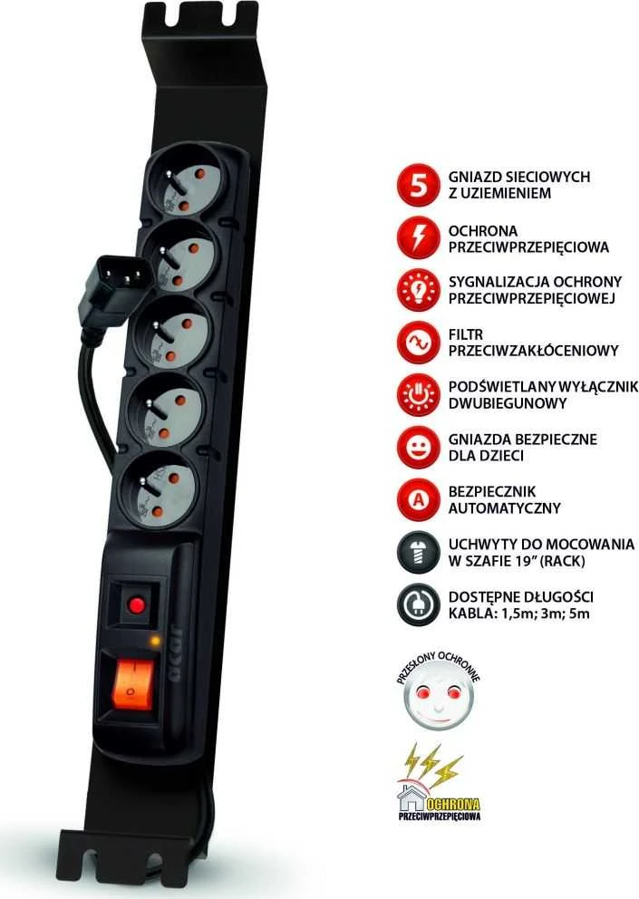Acar Maitinimo blokatorius F5 RACK IEC 5x 230V PL 1,5m (W1919)
