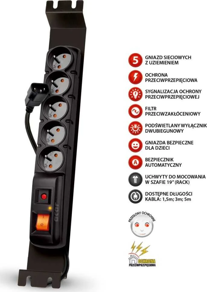 Acar Power Strip F5 RACK IEC 5x 230V PL 3m (W0083)