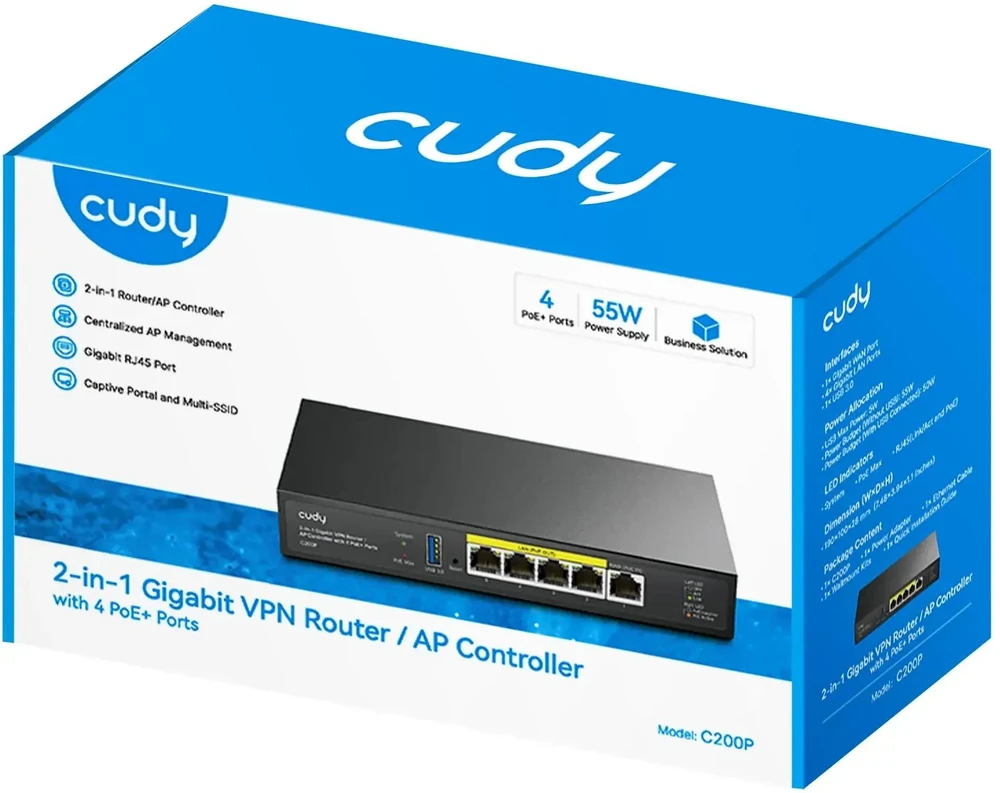 CUDY C200P | maršrutizatorius, valdiklis, Gigabit, PoE, 30W