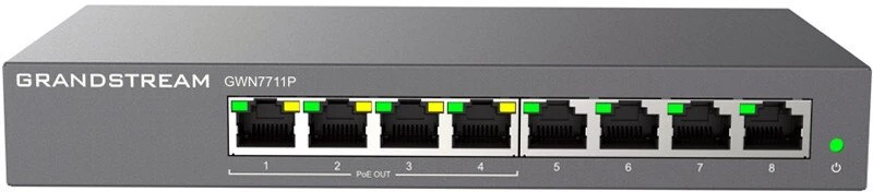 Šakotuvas Grandstream GWN7711P Layer 2 Lite valdomas jungiklis, 8 portů, 4x PoE / PoE+