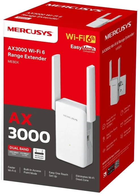 Mercusys ME80X tinklo plėtiklis Baltas 100, 1000 Mbit/s