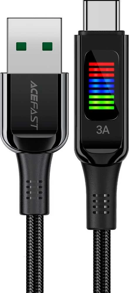 Acefast C7-04 USB-A USB-C 60W 1.2m kabelis su ekranu – juodos spalvos