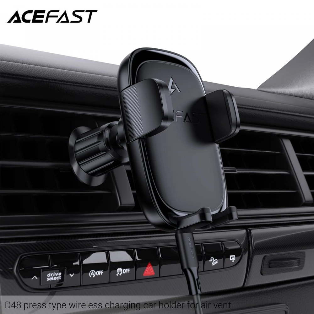 Acefast D48 automobilio laikiklis su belaidžiu įkrovikliu - Juodas