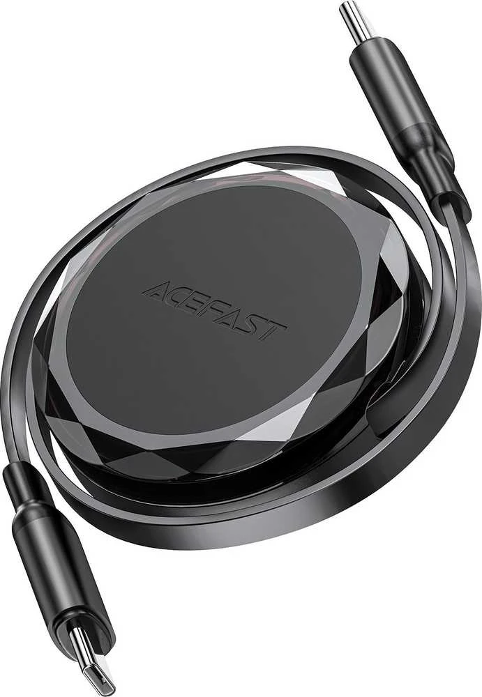 Acefast C13-03 USB-C – USB-C 60W kabelis Retractable – juodos spalvos