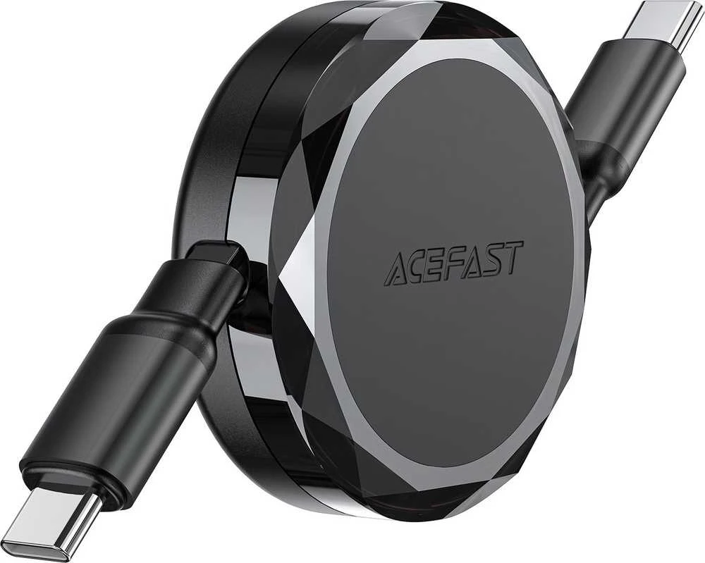 Acefast C13-03 USB-C – USB-C 60W kabelis Retractable – juodos spalvos