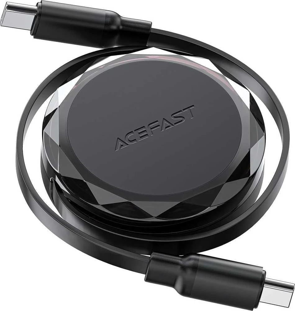 Acefast C13-03 USB-C – USB-C 60W kabelis Retractable – juodos spalvos